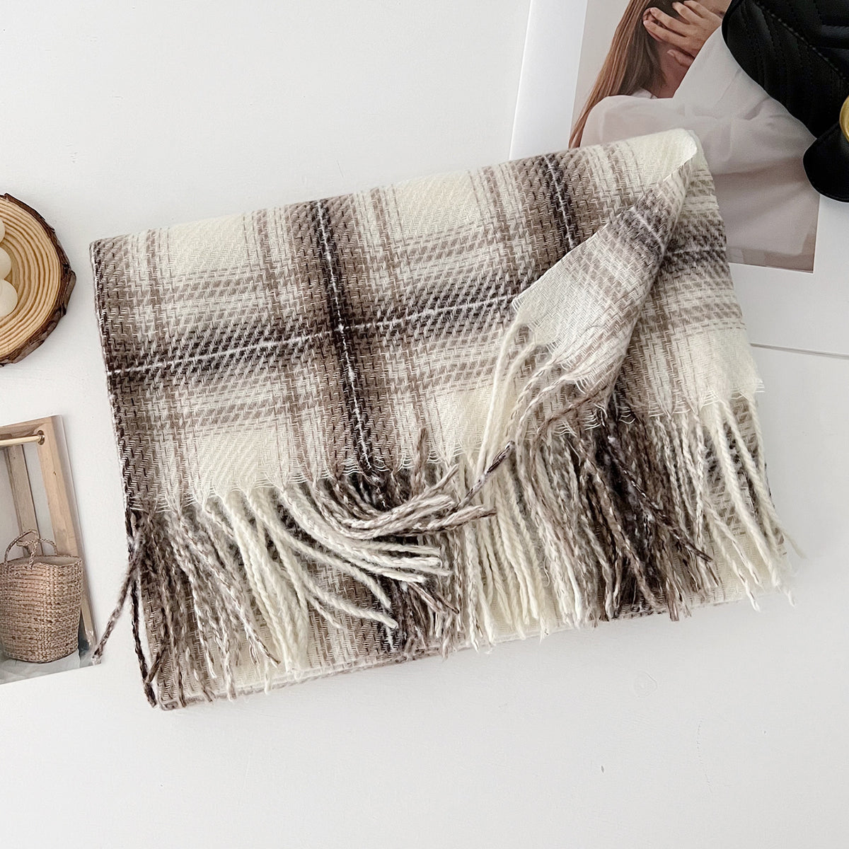Classic Plaid Thicken Fringe Shawl - DippedShop Wholesale - #9651