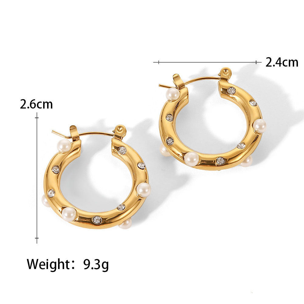 Rhinestone Pearl Hoop Earrings - DippedShop Wholesale - #5987
