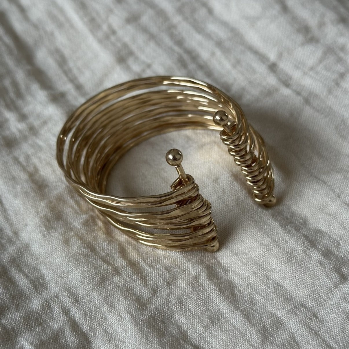 Simple Gold Plated Multi-Layer Open Bracelet 6W6JBR580