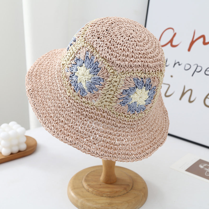 Floral Crochet Straw Hat - DippedShop Wholesale - #0595