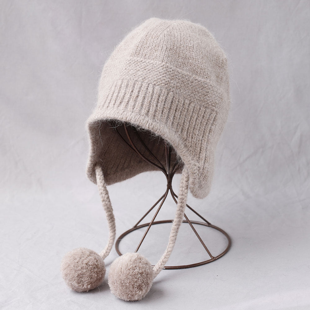 Simple Cute Pom-Pom Earflap Knit Beanie 6W6HAT692