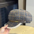 Fur Trimmed Plaid Beret - DippedShop Wholesale - #9715