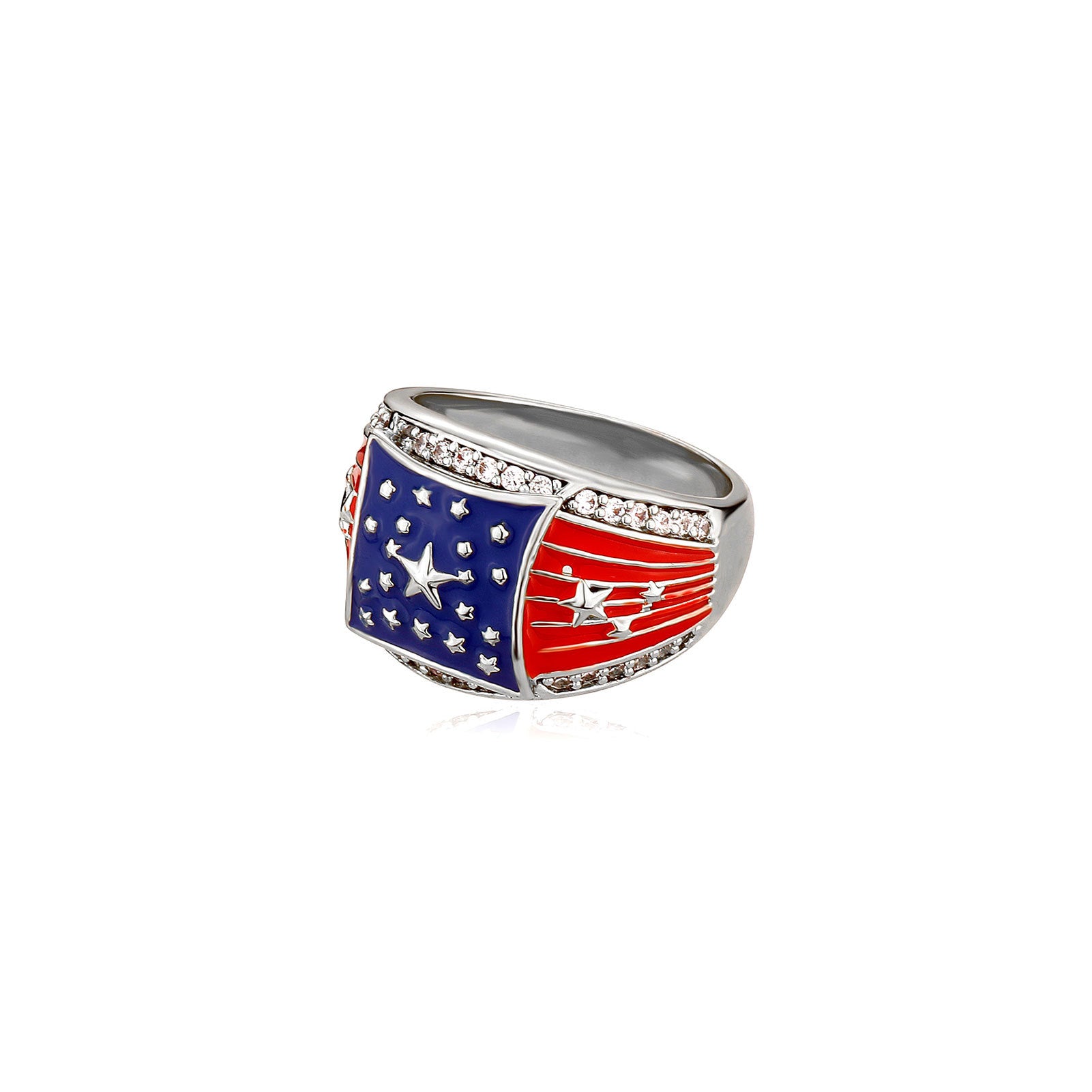 Chunky Gold Plated USA Flag Rhinestones Wide Ring 8ZA6JRG205T