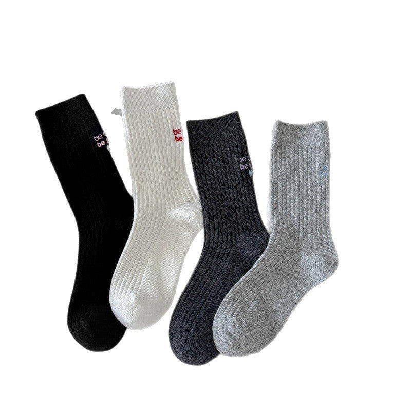 Heart Letter Embroidered Ribbed Mid Socks 6W8FSO649