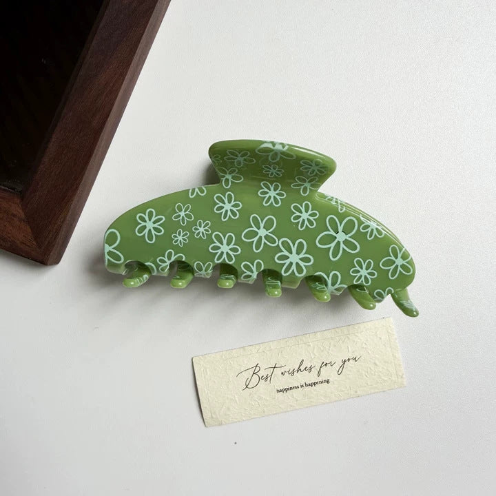 French Flower Print Marble Acetate Hair Claw 6W6HCP1659