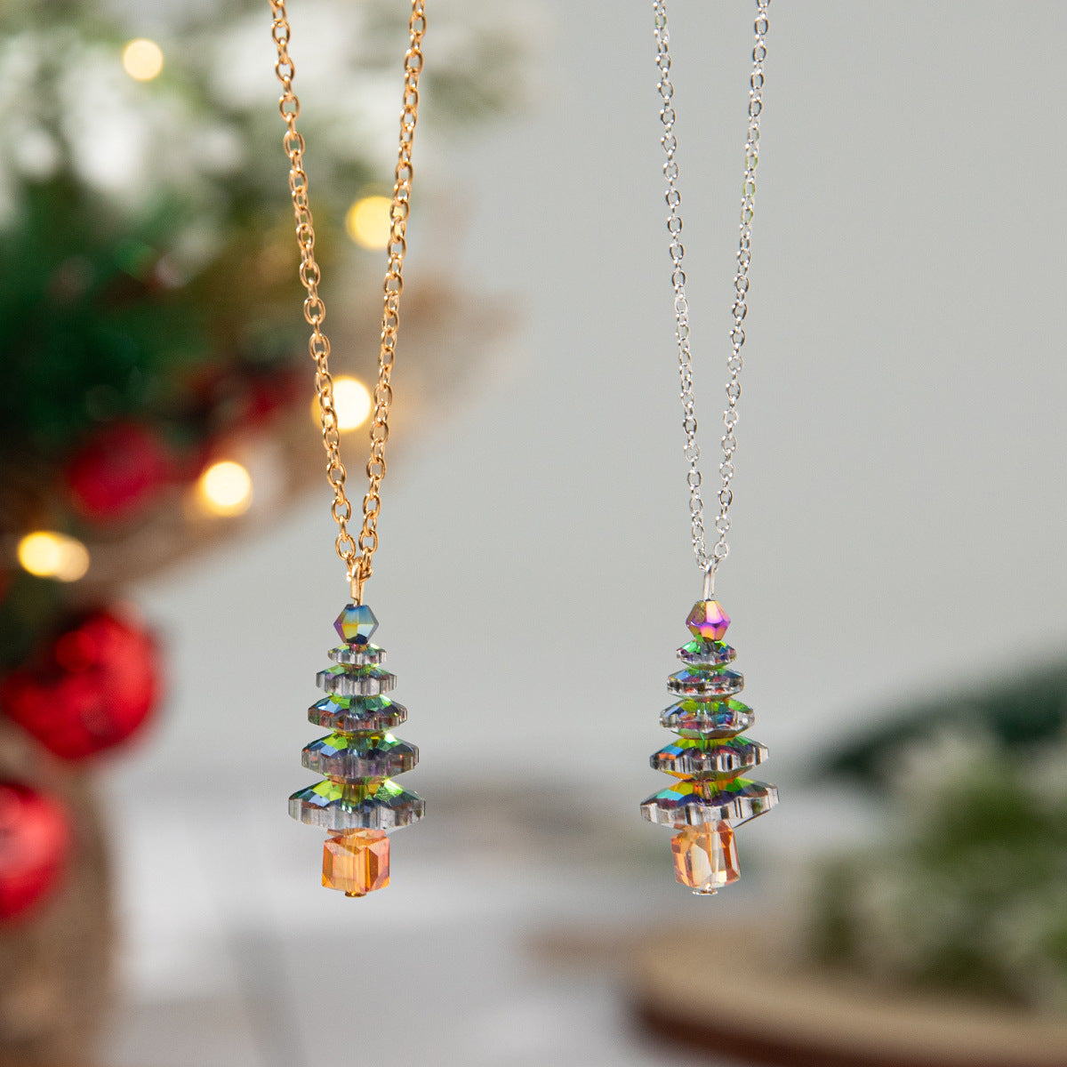 Stylish Crystal Christmas Tree Pendant Choker Necklace 6W6JNC879