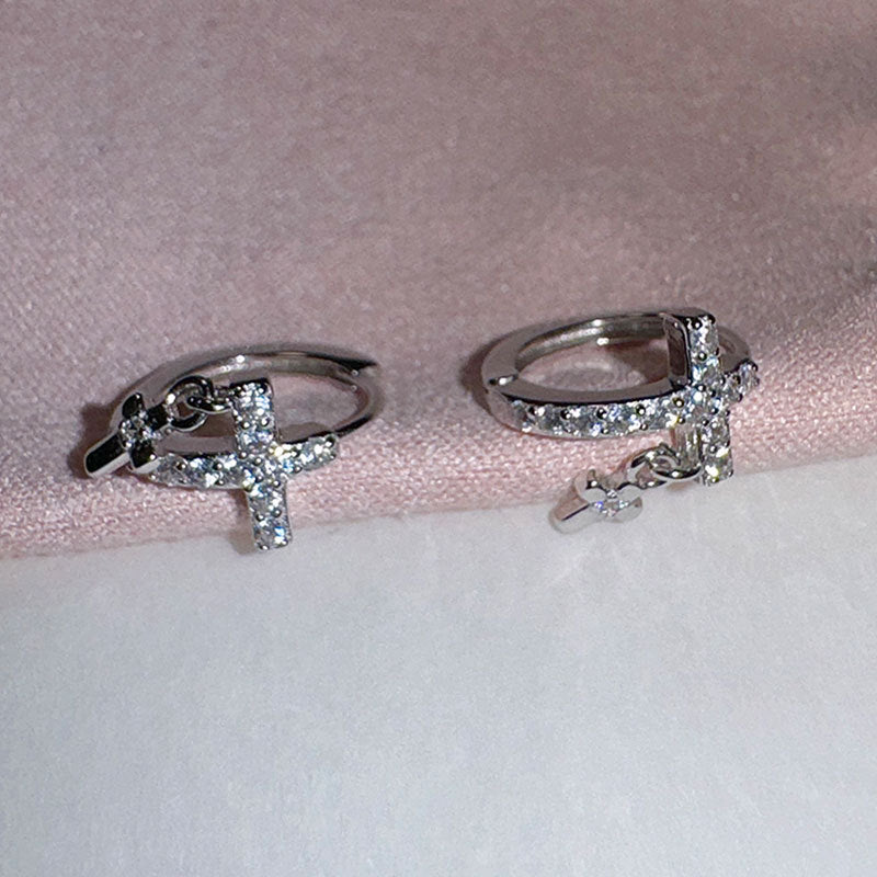 Cross Huggie Hoop Earrings - DippedShop Wholesale - #1795