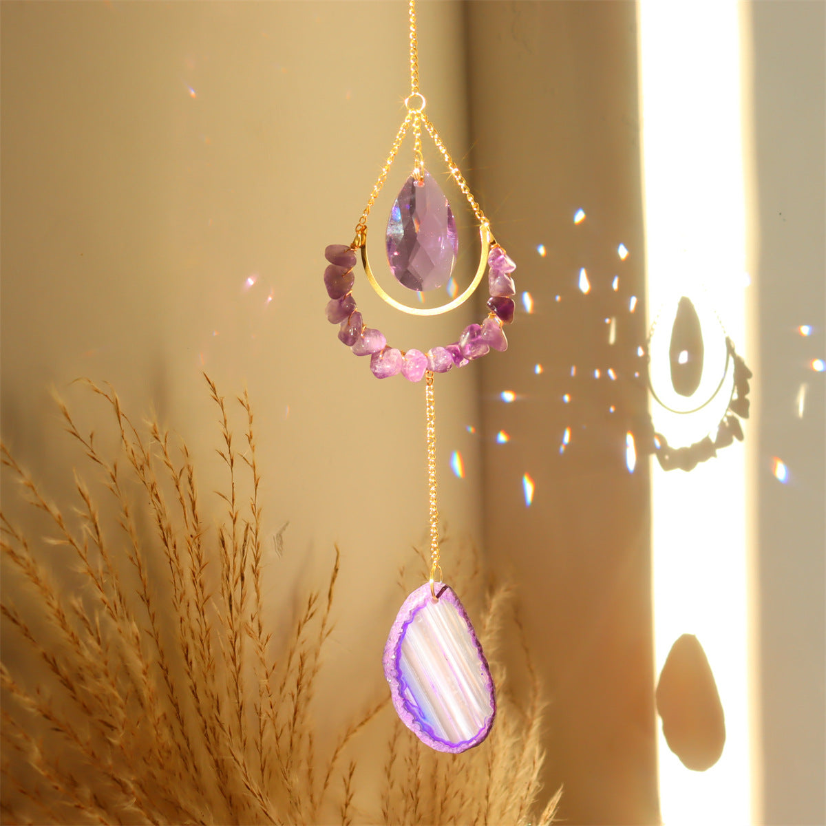 Natural Stones Purple Crystal Moon Wrap Suncatchers MK2CZAS6H7HLS74