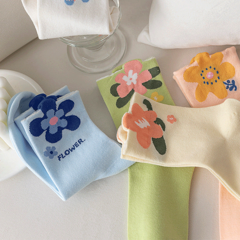 Floral Print Mid-Calf Socks - DippedShop Wholesale - #7859