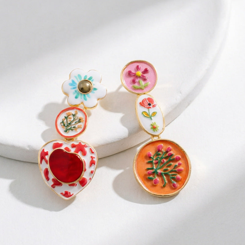 Sweet Asymmetrical Colorful Flower Dangle Earrings 6W6JER611