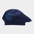 Vintage Rhinestone Floral Embroidery Knit Beret Hat 6W6HAT523