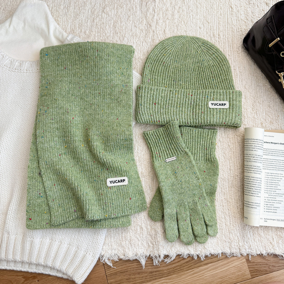 3-Piece Solid Color Knit Scarf Beanie Gloves Set 6W6NSC99