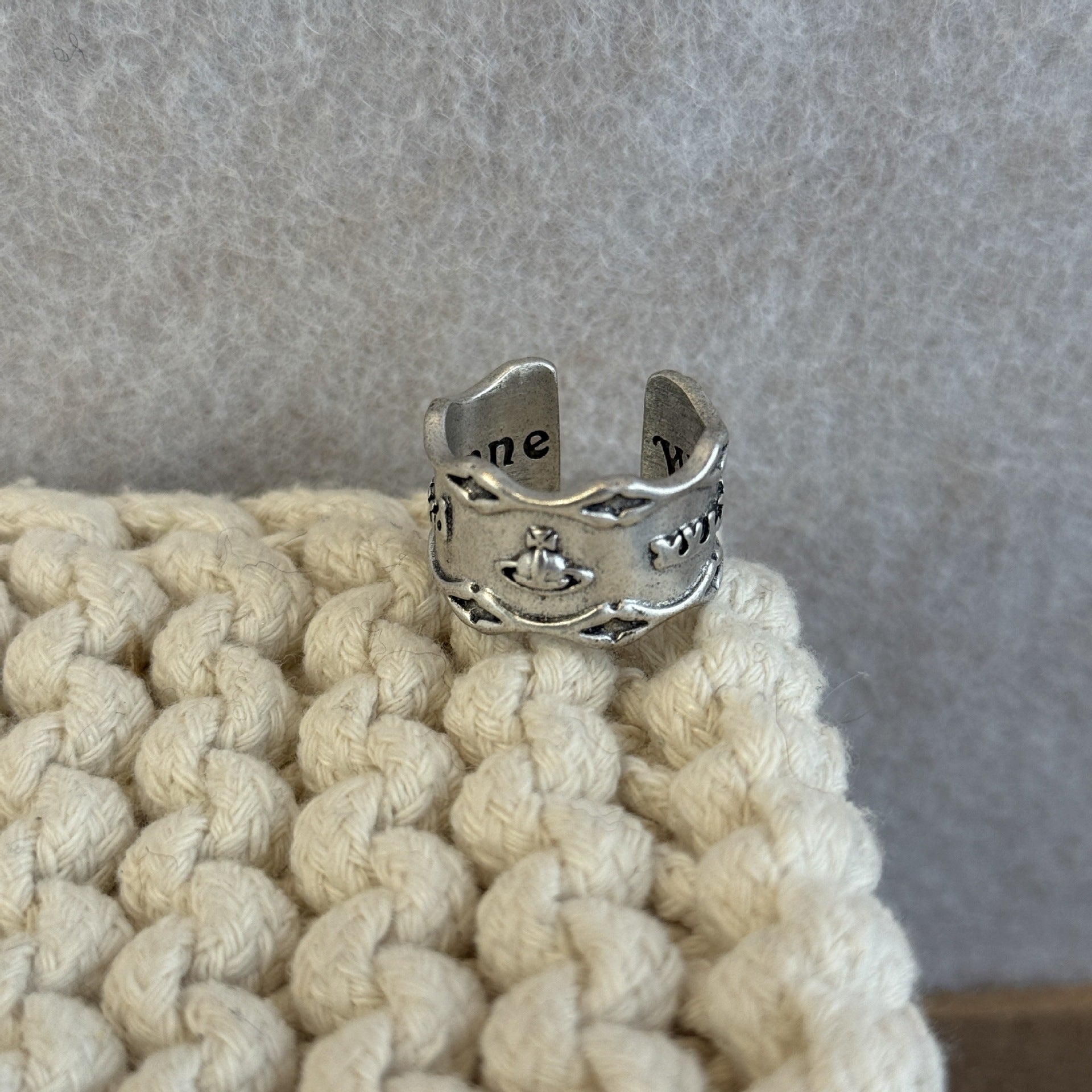 Punk Distressed Twisted Braided Metal Open Ring 6W6JRG299