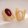 Stylish Oval Stone Hollow Out Wide Cuff Bracelet 6W6JBR585