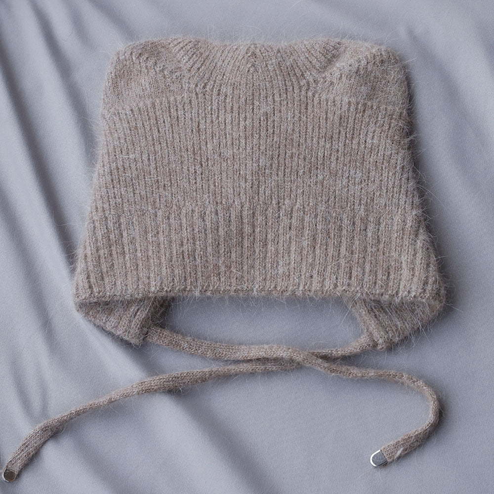 Soft Fuzzy Earflap Knit Beanie with Ties 6W6HAT693