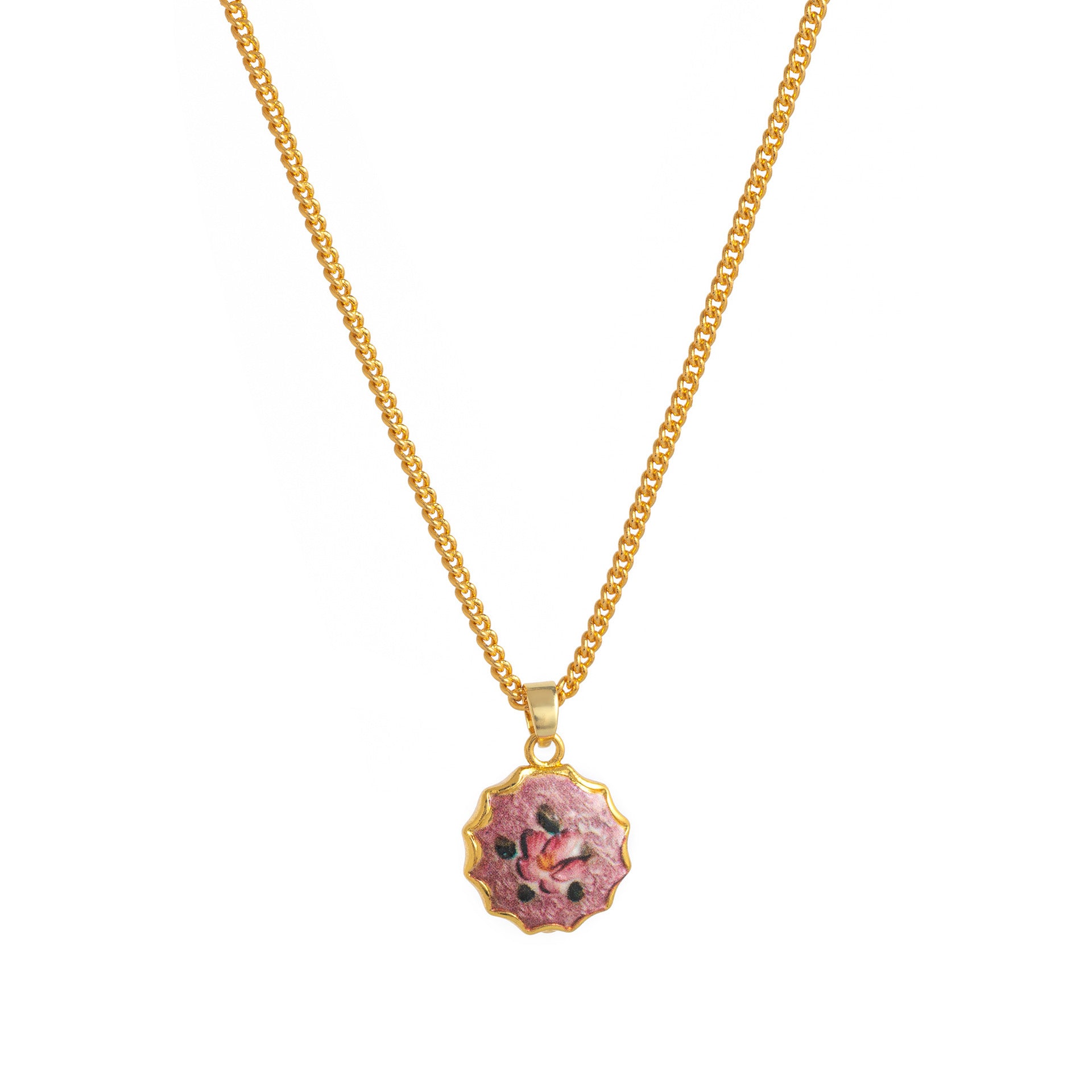 Retro Floral Print Oval Pendant Chain Necklace 6W6JNC412L