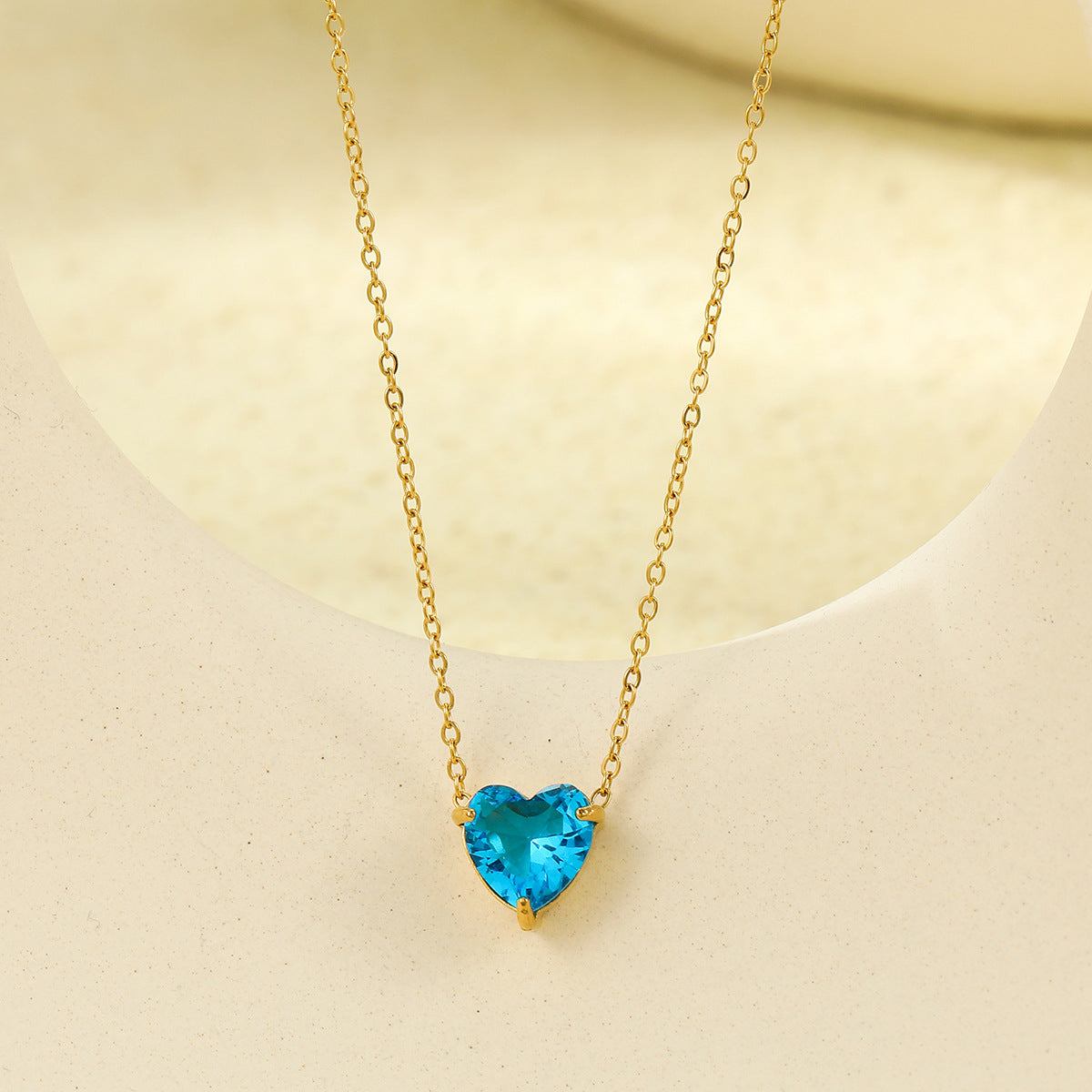 Cubic Zirconia Heart Pendant Choker Necklace 6W6JNC392L