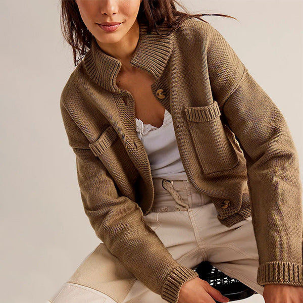 Stand Collar Button Cardigan - DippedShop Wholesale - #3891