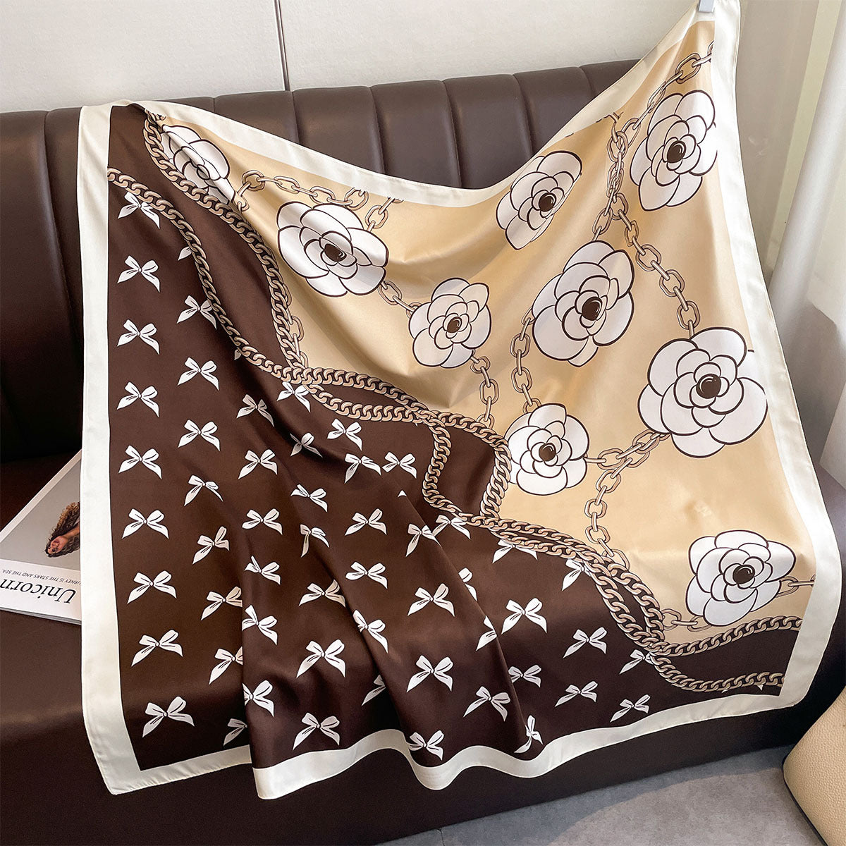 Vintage Bow Knot Floral Print Twill Shawl Scarf MK2BW6W6NSI10
