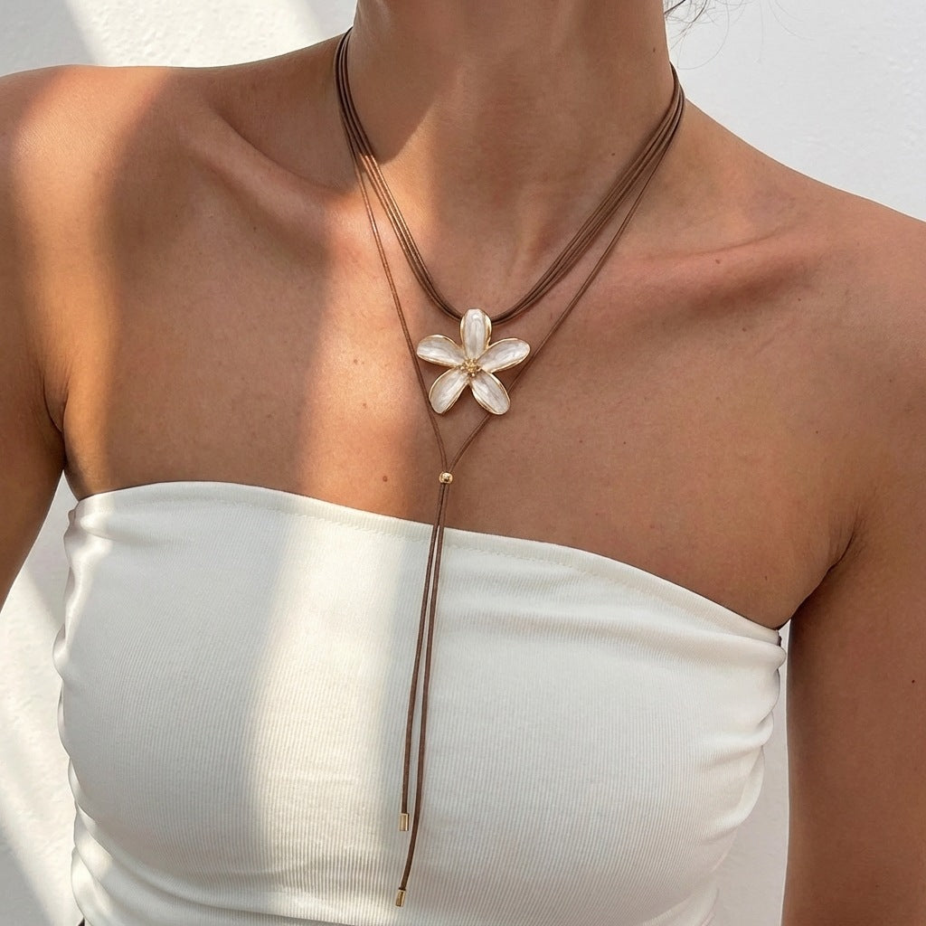 Enamel Flower Layered Necklace - DippedShop Wholesale - #7971