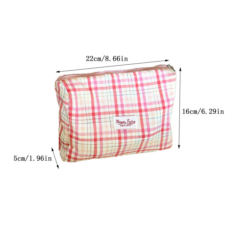 Fresh Plaid Print Large Capacity Cosmetic Bag 6C5CO273