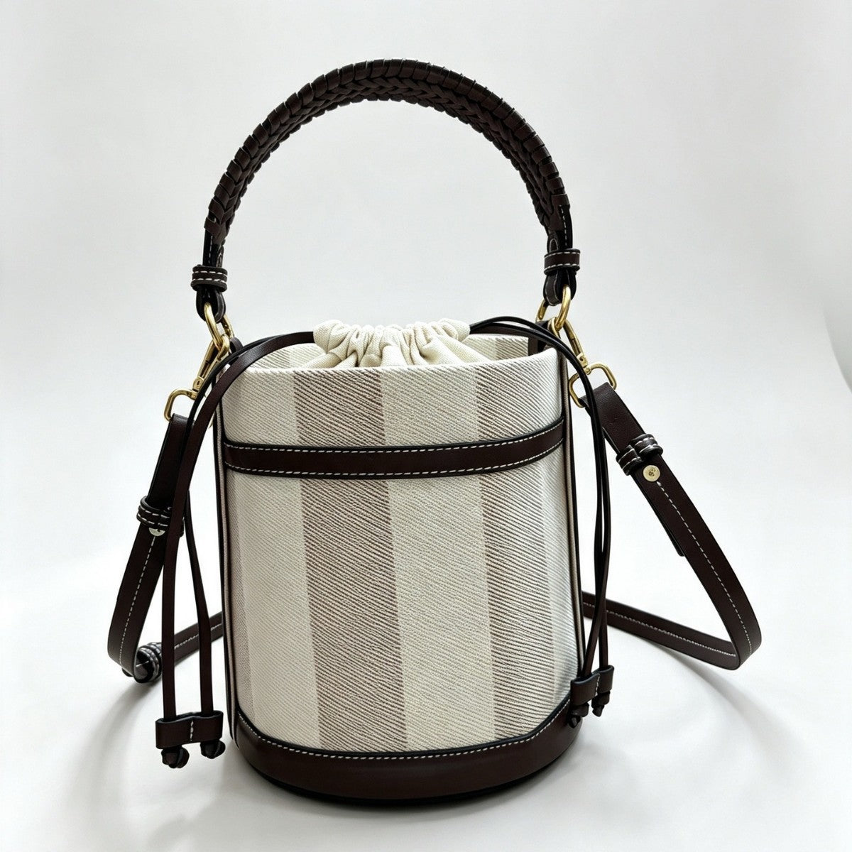 Simple Color Contrast Woven Bucket Crossbody Bag 6W10BBG2354