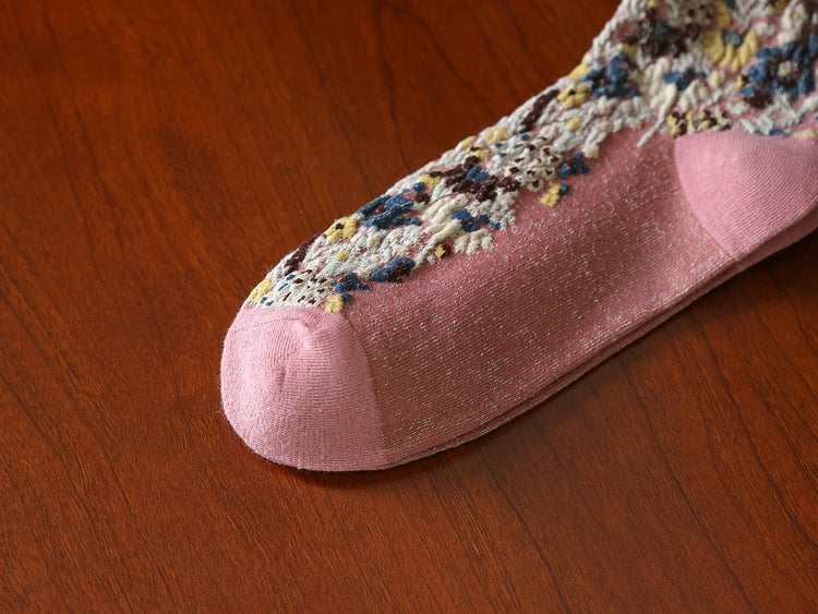 Floral Jacquard Crew Socks - DippedShop Wholesale - #7171