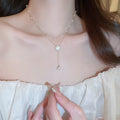 Elegant Camellia Pendant Pearl Chain Choker Necklace 6W6JNC905