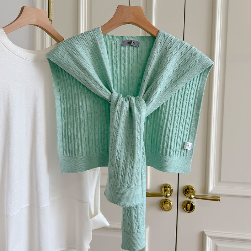Trendy Cable Knit Solid Color Sweater Shawl 6W6NSC54
