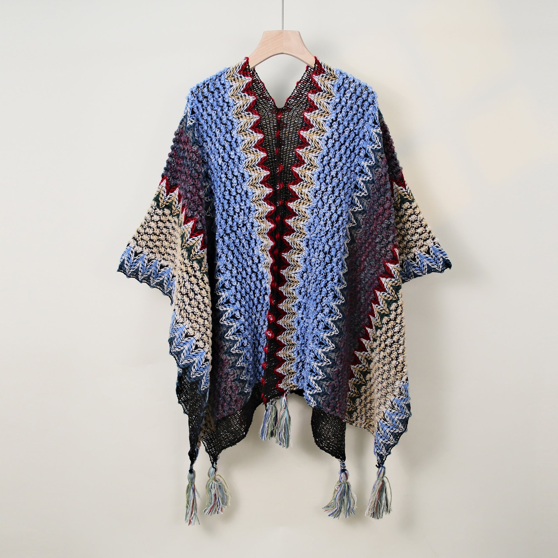 Boho Tassel Wavy Texture Knit Shawl Wrap 6W6NSC48