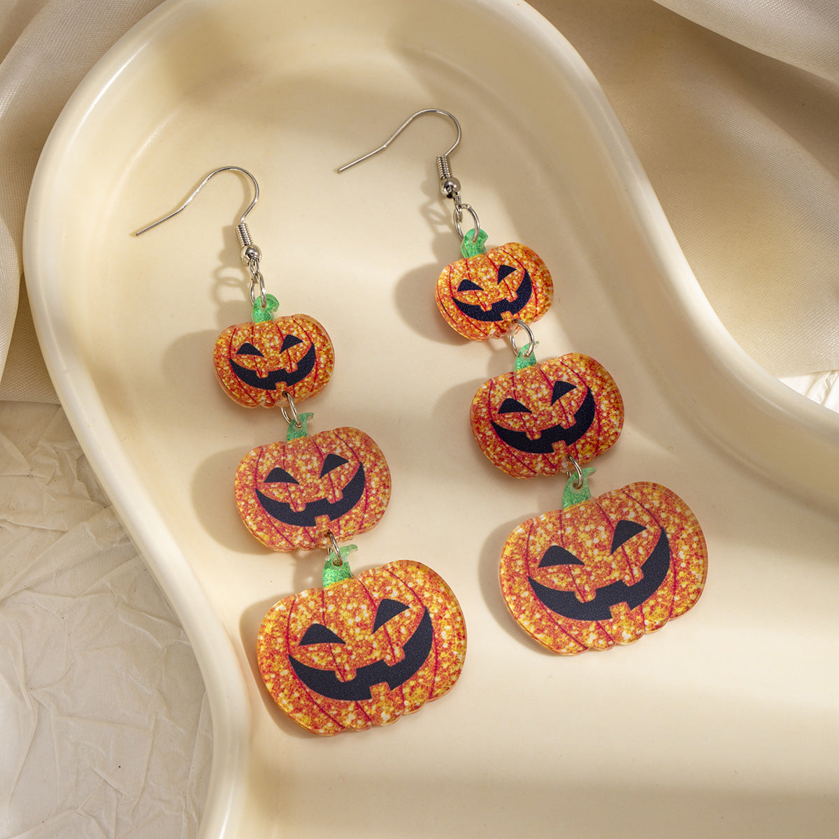 Halloween Pumpkin Bat Drop Earrings - DippedShop Wholesale - #2163
