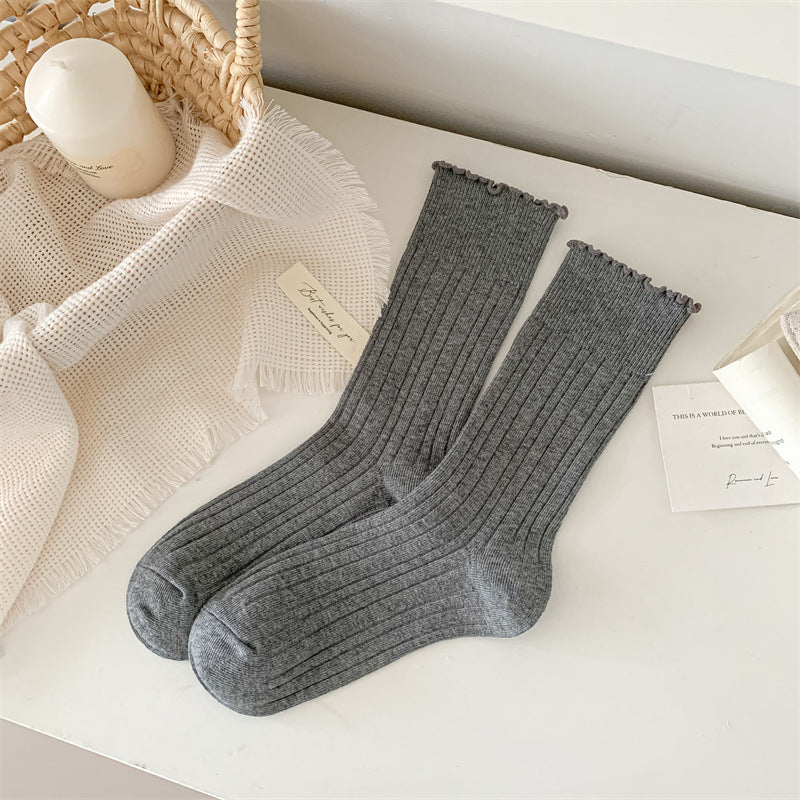 Cute Solid Color Breathable Ruffle Crew Socks 6W8FSO524