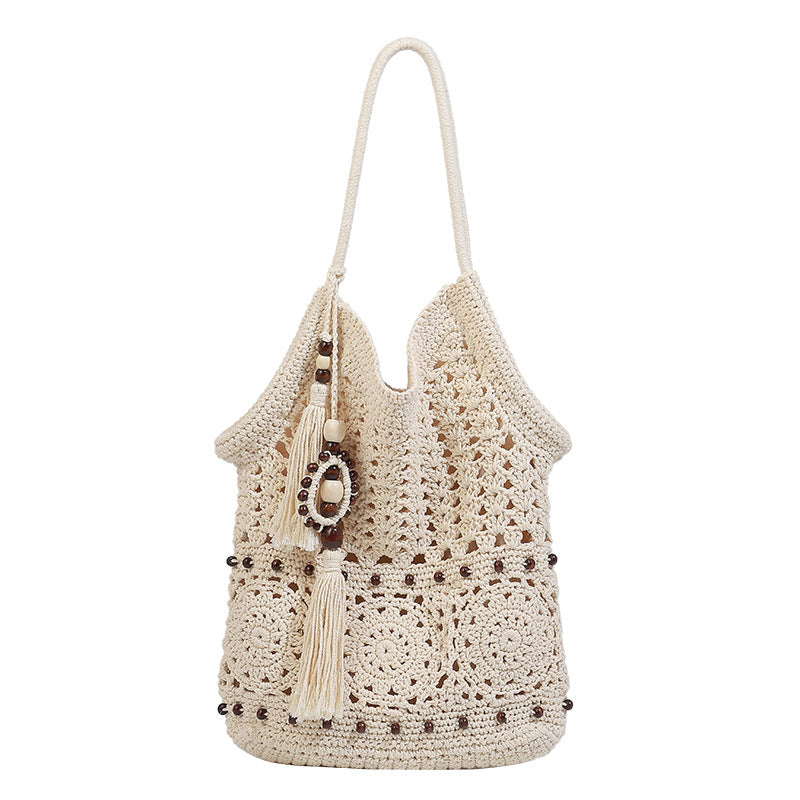 Boho-Style Solid Color Hollow Beaded Tassel Handbag MK2BK6W10BBG06