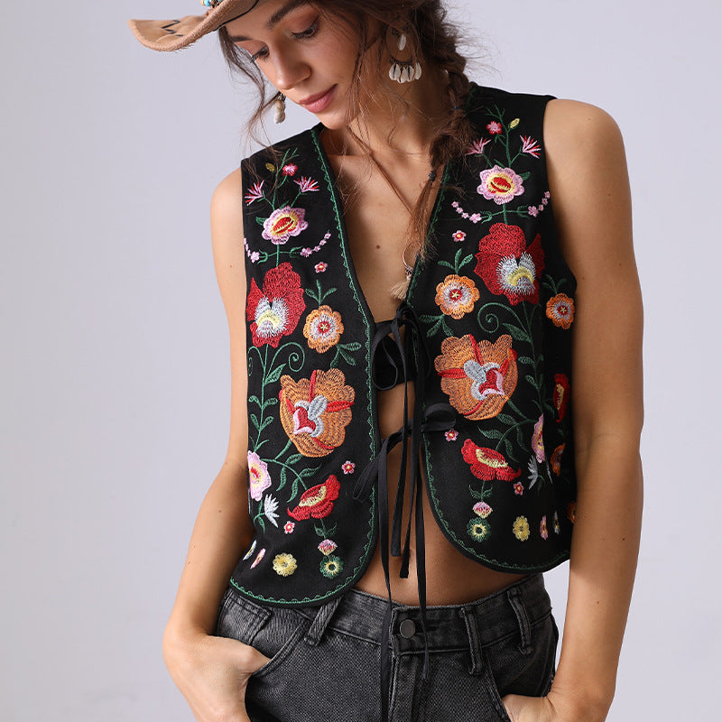 Vintage Flower Embroidered Vest - DippedShop Wholesale - #6803