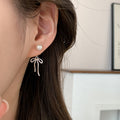 Pearl Bow Tassel Stud Earrings - DippedShop Wholesale - #8675