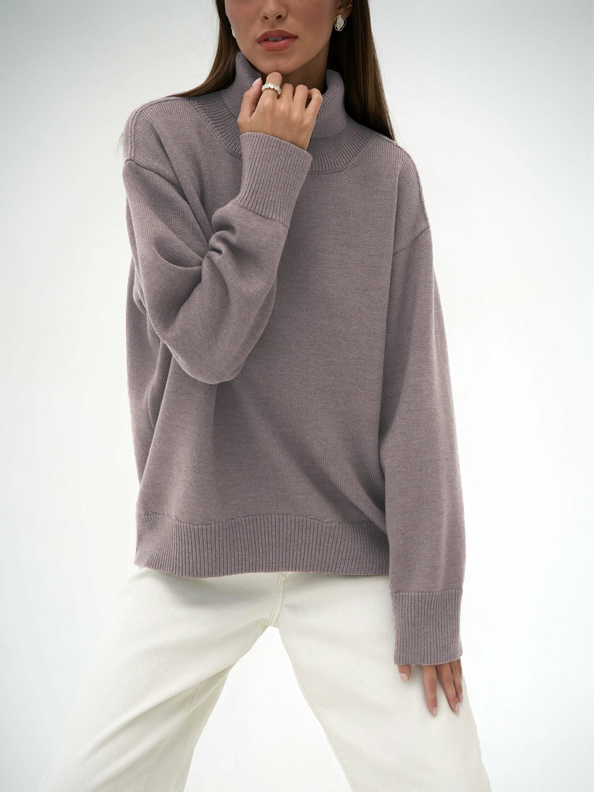 High Collar Loose Sweater - DippedShop Wholesale - #9491