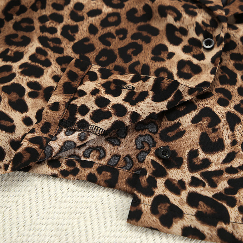 Leopard Print Lapel Sleepwear Set - DippedShop Wholesale - #4947