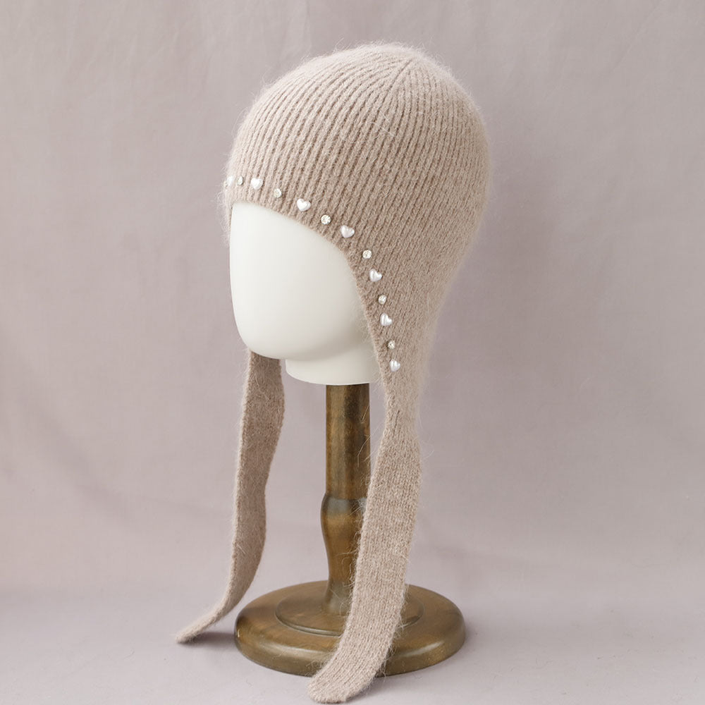 Pearl Rhinestone Angora Trapper Beanie 6W6HAT698