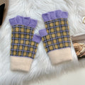 Plaid Knit Fingerless Gloves - DippedShop Wholesale - #4435