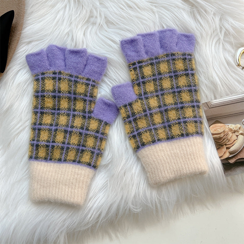 Plaid Knit Fingerless Gloves - DippedShop Wholesale - #4435