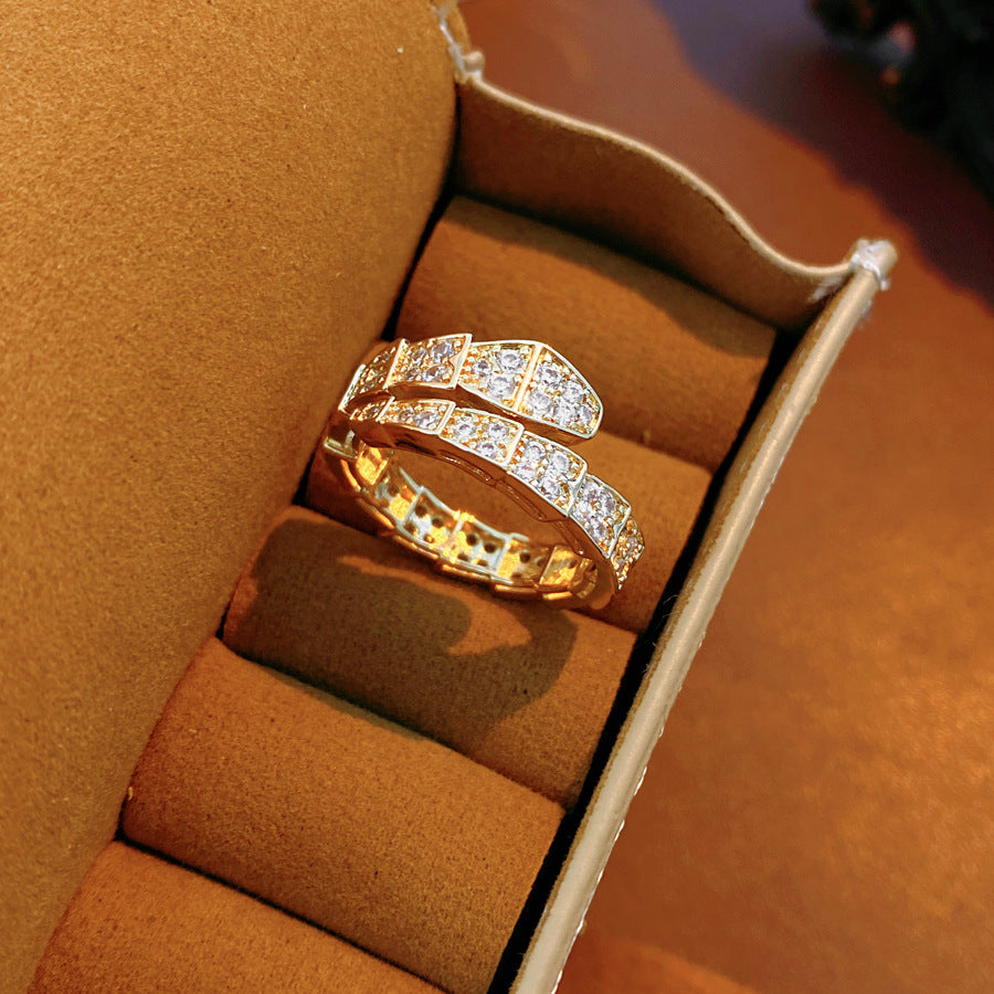 Cubic Zirconia Gold Plated Snake Open Ring 6W6JRG382