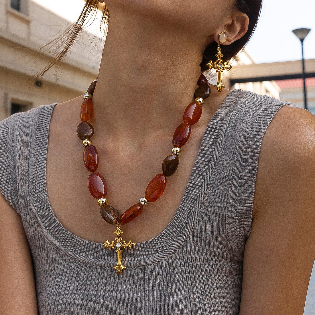Gothic Beaded Cross Necklace - DippedShop Wholesale - #2099