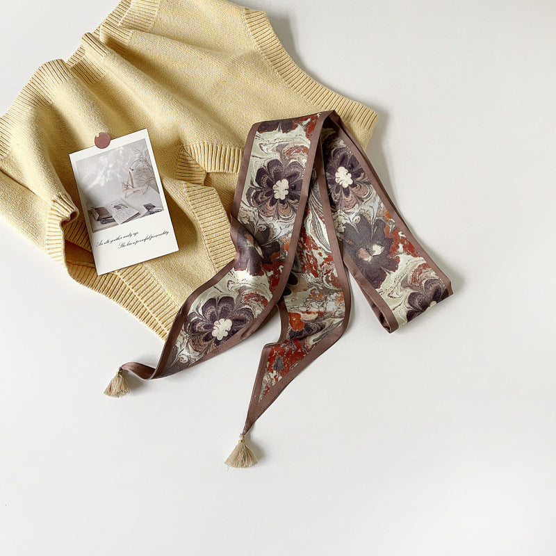 Stylish Floral Print Tassel Silk Scarf 6W6NSI233