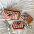 Cute Cherry Embroidery Plaid Print Makeup Bag MK2BW6S10BOB55