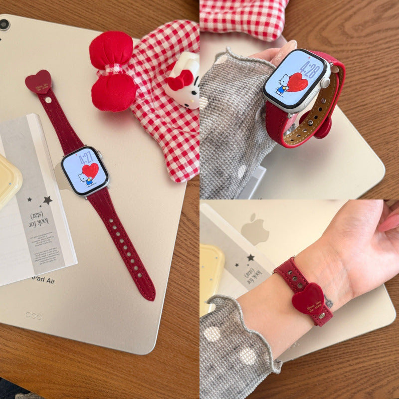 Slim Heart Solid Color PU Watch Band 6W6JWA136