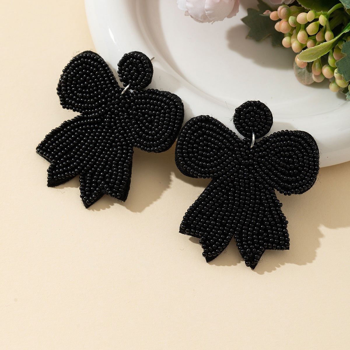 Beaded Bowknot Pendant Earrings - DippedShop Wholesale - #7155
