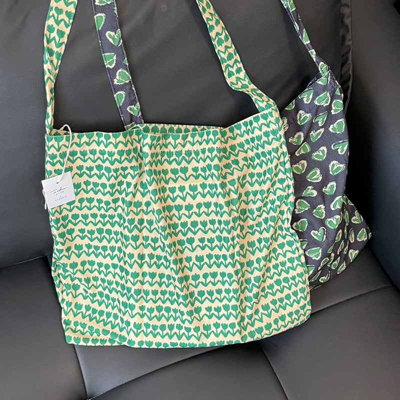 Fresh Tulip Print Canvas Crossbody Bag MK2BLW6W10BBG589