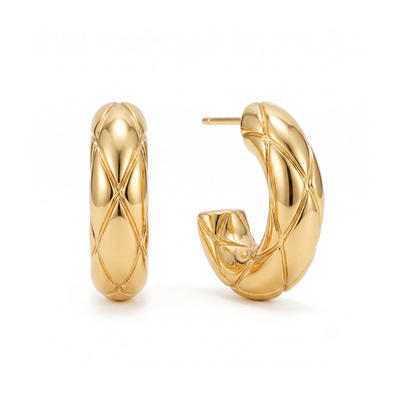 Vintage Rhombic Texture C-shape Stud Earring 6W6JER579