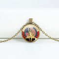 Retro USA Flag Pattern Round Pendant Chain Necklace 8ZA6JNC278T