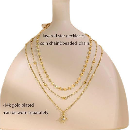 3 Pcs Simple Starburst Layered Chain Necklace 6W6JNC402L